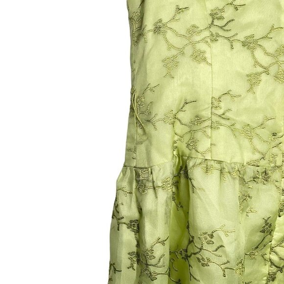 Talbots 100% Silk Size 4 Green Embroidered Drop Waist Fairy Dress‎ vtg - Picture 7 of 11